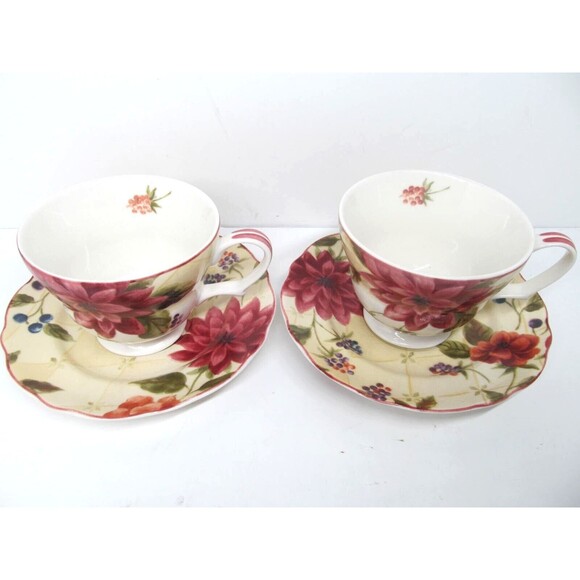 Noble Excellence Splendor Set Of 2 Floral Cups And 2 Saucers - Picture 2 of 10